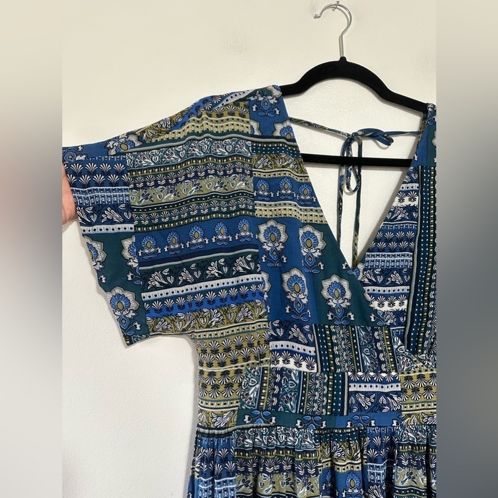 Garnet Hill Boho V Neck Maxi Dress Blue Size 8 - Picture 2 of 7